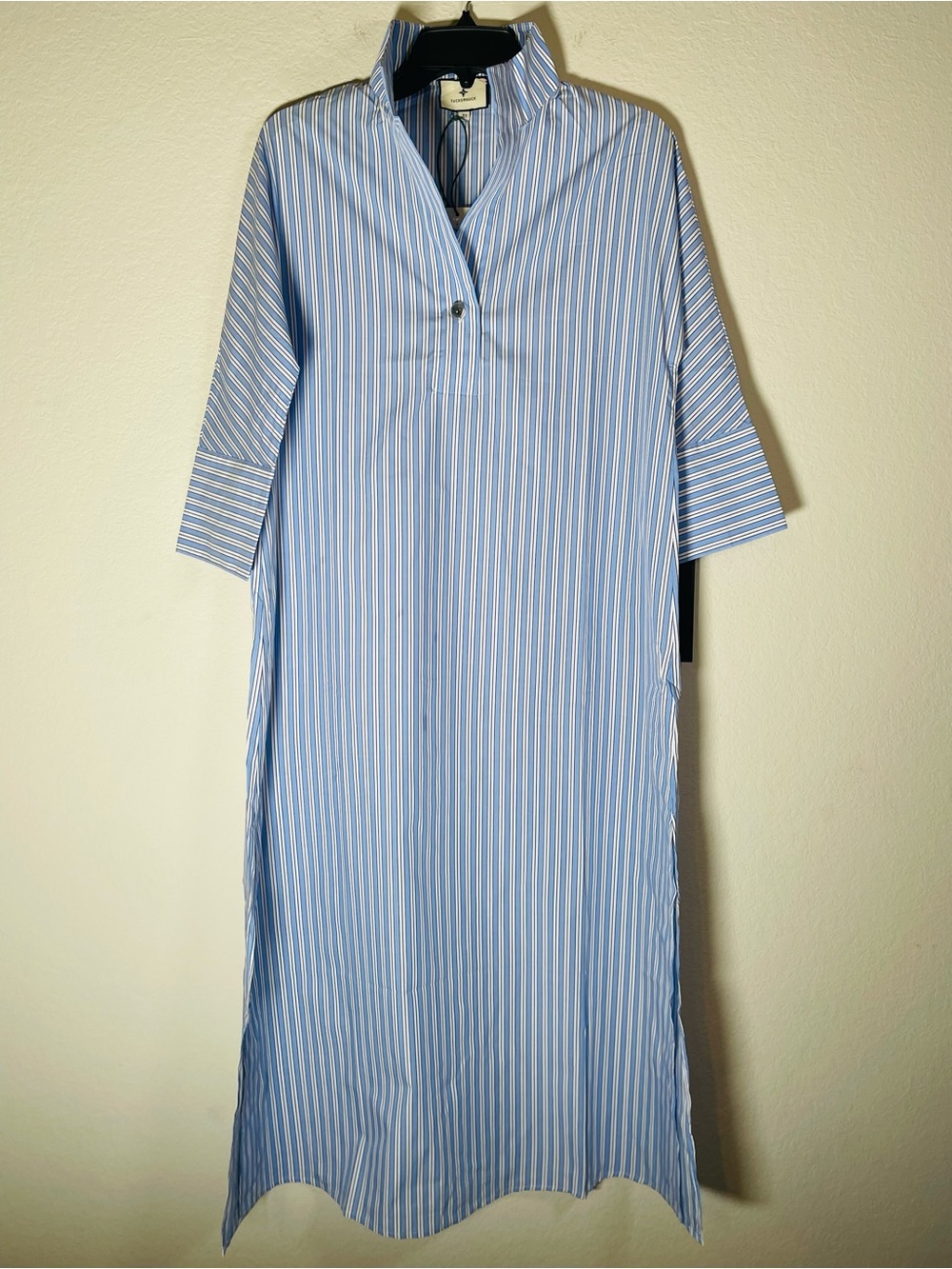 NWT Tuckernuck Blue & White Striped Maxi Tunic Dress Glass Button Size Small - Picture 2 of 13